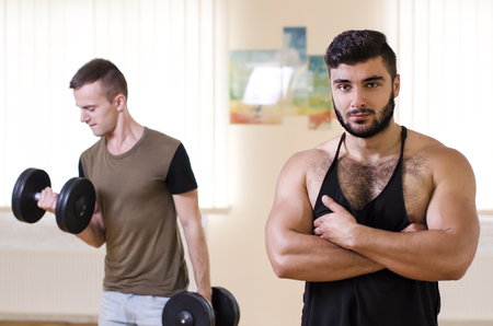 the guy plays sports in the gym in the afternoonの写真素材