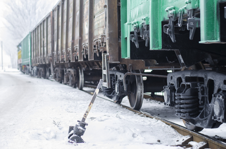 an old hand to switch on the railroad tracksの写真素材