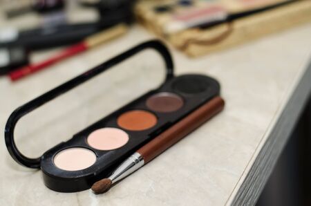 Tools for make-up on the table of the visagisteの写真素材