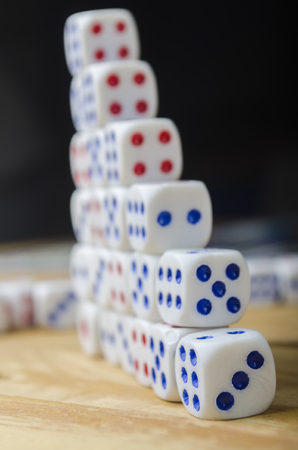 Cubes with the board game on the tableの写真素材