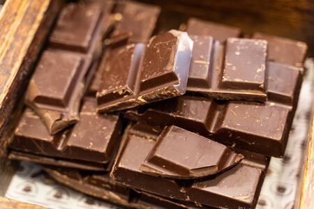 tiles of delicious chocolate in a pastry shopの写真素材