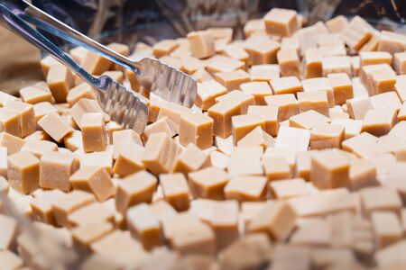 tiles of delicious chocolate in a pastry shopの写真素材