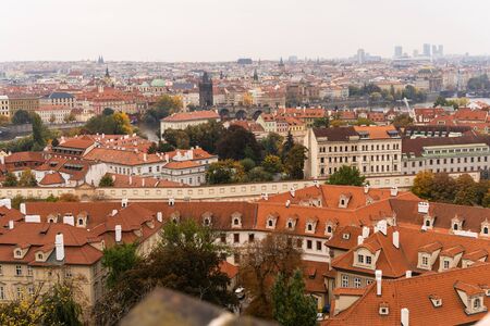 Red roofs of houses in the Czech Republic in Prague. The view from the tower