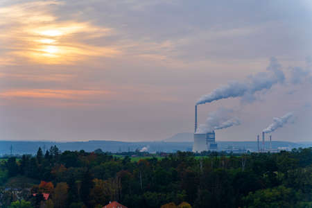 Chemical factory with smoke stackの写真素材