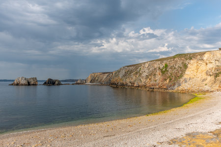 Pebble beach on the Atlantic coast. Camaret, Crozon, Finistere, Brittany, France, Europeの写真素材