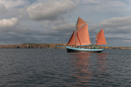 Old Sailing Ship classified as a Historic Monument for tourist excursions at sea. Camaret sur mer, Crozon, Finistere, Brittany, Franceの写真素材