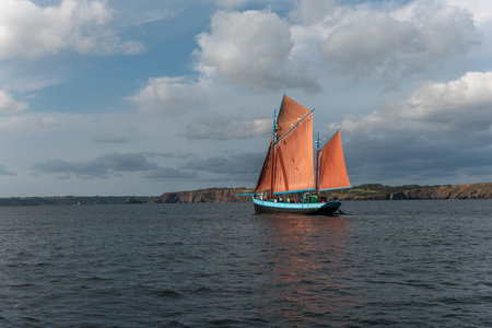 Old Sailing Ship classified as a Historic Monument for tourist excursions at sea. Camaret sur mer, Crozon, Finistere, Brittany, Franceの写真素材