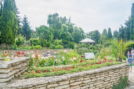 BALCHIK, BULGARIA - JUNE 19, 2016. The Balchik Botanical Garden of romanian queen Marie, botanic garden, flowers, green treesのeditorial素材