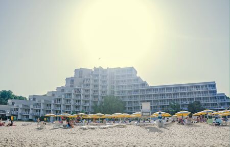 ALBENA, BULGARIA - JUNE 17, 2016. The hotel Gergana, Black Sea shore, seaview, placed on the beach.のeditorial素材