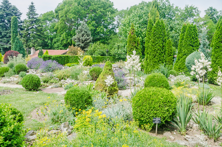 BALCHIK, BULGARIA - JUNE 19, 2016. The Balchik Botanical Garden of romanian queen Marie, botanic garden, flowers, green treesのeditorial素材
