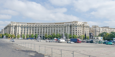 BUCHAREST, ROMANIA - SEPTEMBER 19, 2015. The square "Piata Constitutiei", situated in front of Casa Poporului, well known place where outdoor shows are taken.のeditorial素材