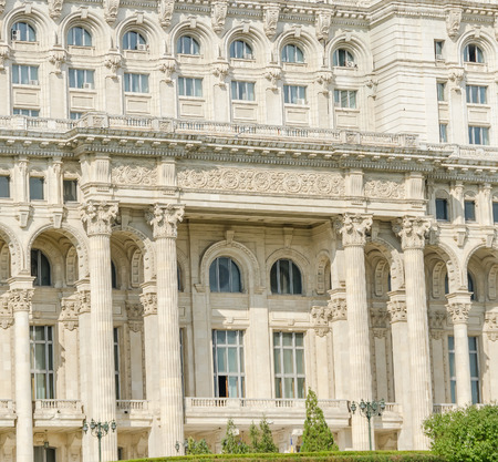 BUCHAREST, ROMANIA - SEPTEMBER 19, 2015. The building called "Casa Poporului" (People's House), the square "Piata Constitutiei".のeditorial素材