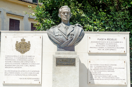 BUCHAREST, ROMANIA - JULY 6, 2014: The square King Mihai I of Romania build in 2012 with the statue of King Michael the first of Romania.のeditorial素材