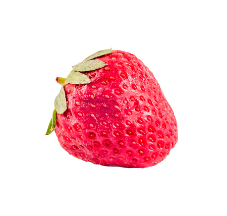 Red strawberries with green leaves, isolated on background, cutoutの写真素材