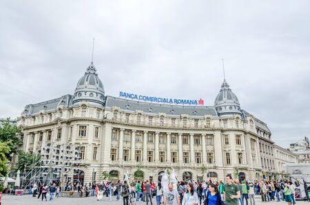 BUCHAREST, ROMANIA - MAY 25, 2014: The BCR (Banca Comerciala Romana) Palace build by architect Oscar Maugschのeditorial素材