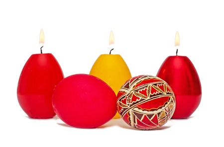 Egg shape light candles close up, white backgroundの写真素材