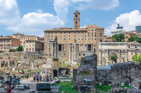 Rome, Italy - July 12, 2013. The Roman Forum, detail of ruinsのeditorial素材