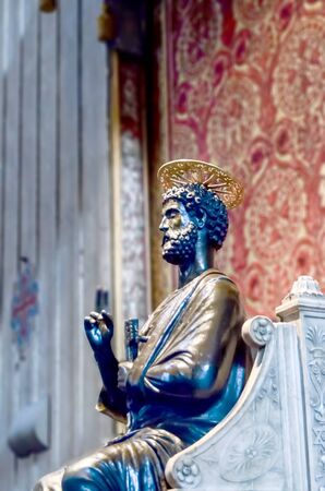 Rome, Italy - July 12, 2013. Vatican City, Saint Peter's Church, detail of San Pietro Statueのeditorial素材