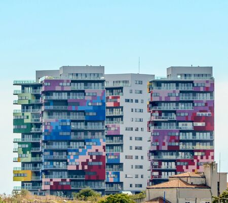 Constanta, Romania - September 30, 2013. Colored modern building near sea side of Black Sea, Mamaiaのeditorial素材