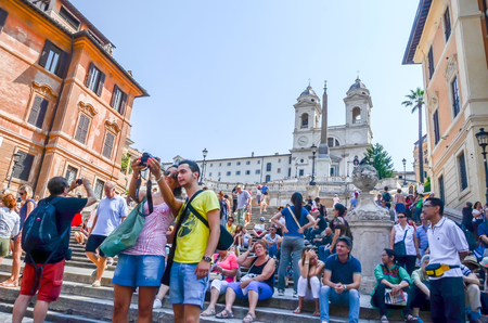 Rome, Italy - July 12, 2013. Tourist visits Piazza Spagnaのeditorial素材