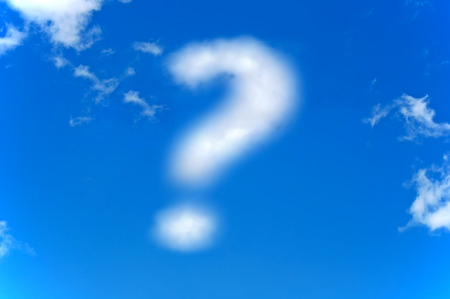 Question mark made from clouds on blue skyの写真素材