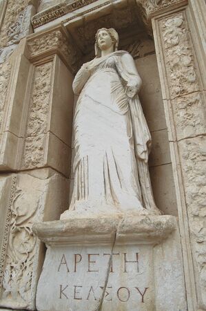 EPHESUS, TURKEY - SEPTEMBER 13, 2009. Visiting Apeth (Greek for Arete), the statue representing...