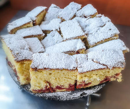 Fruit pie with eggs and covered by sugar