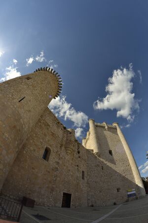 Torija castle through a fisheye lens. Spain. Sunny day with a few clouds in spring.のeditorial素材
