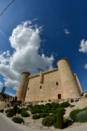 Torija castle through a fisheye lens. Spain. Sunny day with a few clouds in spring.のeditorial素材