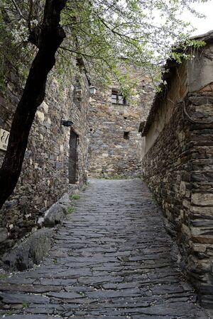 little street in a small village Patones de Arriba Spainの写真素材
