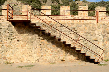 Steel stairway and fortress wallのeditorial素材