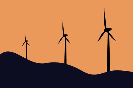wind turbines silhouettesのイラスト素材