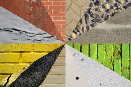 collage wall and pavement background. Colorful different wall and floors materials