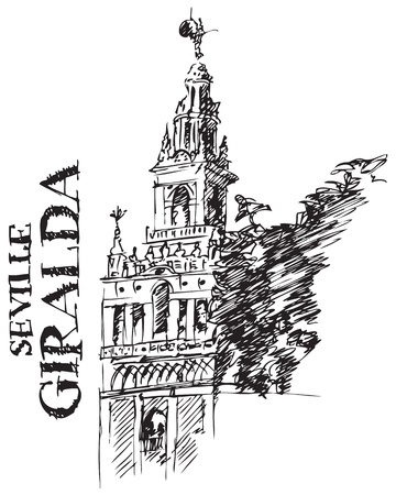 Illustration of Architectural Detail of the Giralda Cathedral Spainのイラスト素材