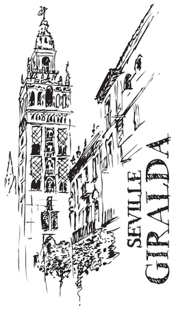 Illustration of Architectural Detail of the Giralda Cathedral Spainのイラスト素材