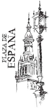 Illustration of Architectural Detail of the Giralda Cathedral Spainのイラスト素材