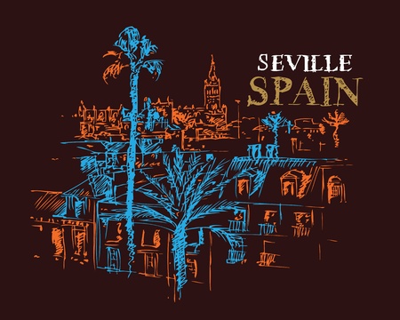 Illustration of the Giralda cathedral in Seville, Spain.のイラスト素材