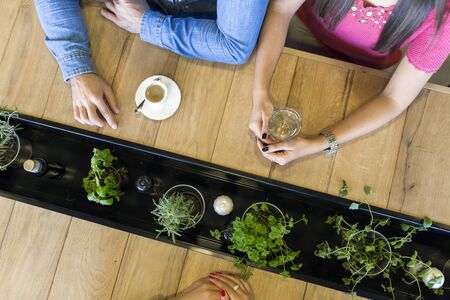 Friends talking while waiting for food in modern restaurant