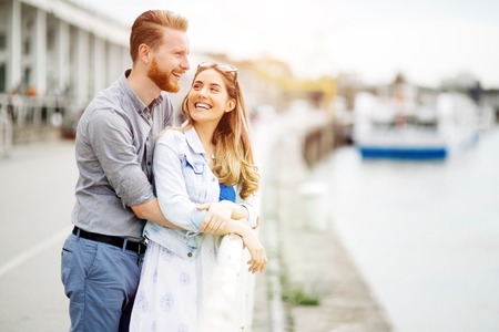 Couple enjoying time spent together outdoorsの写真素材