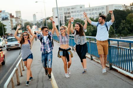Happy energetic, young people having funの写真素材