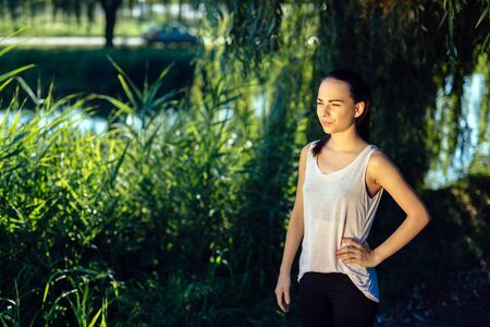 Sporty woman in natureの写真素材
