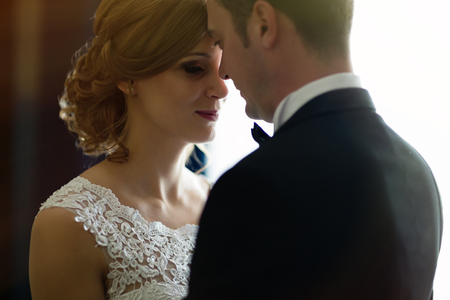 Bride and groom togetherness before ceremonyの写真素材