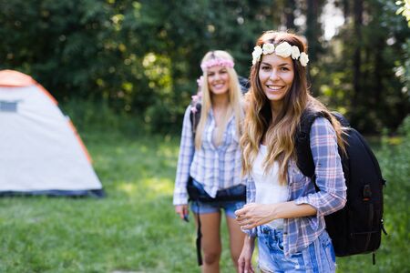 Beautiful young women spending time in natureの写真素材