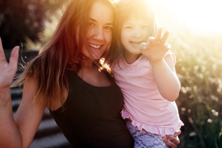 Picture of mother and child with special needsの写真素材
