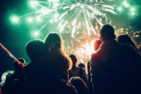 Crowd watching fireworksの写真素材
