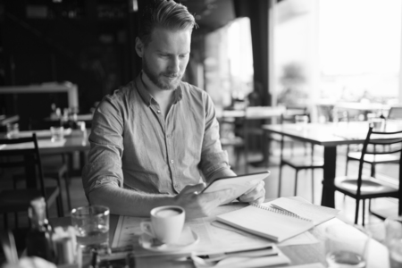 Businessman reading on breakの写真素材