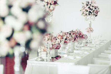 Beautiful wedding table arrangementの写真素材