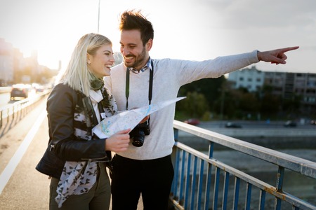 Couple enjoying sightseeing and exploring cityの写真素材