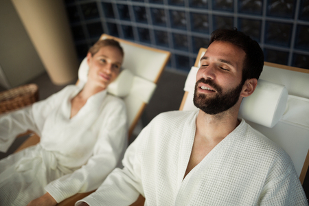 Picture of couple relaxing in spa centerの写真素材