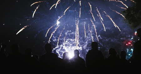 Crowd watching fireworksの写真素材